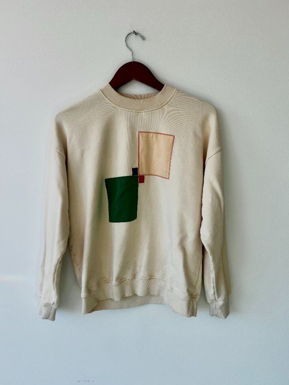 Thinking Mu / Lisa Says Gah - Cream Colored Sweatshirt w/ Patchwork | Size: S